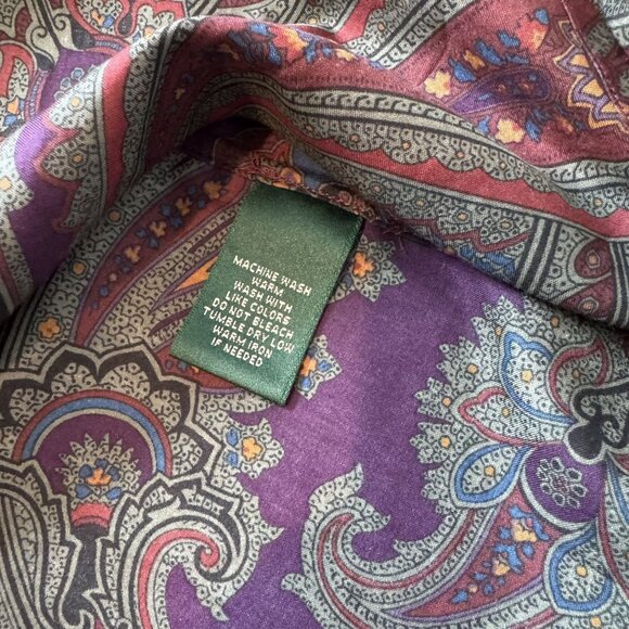 Lauren Ralph Lauren Button Up Blouse Paisley Old Money Purple Business P/M - Picture 4 of 8